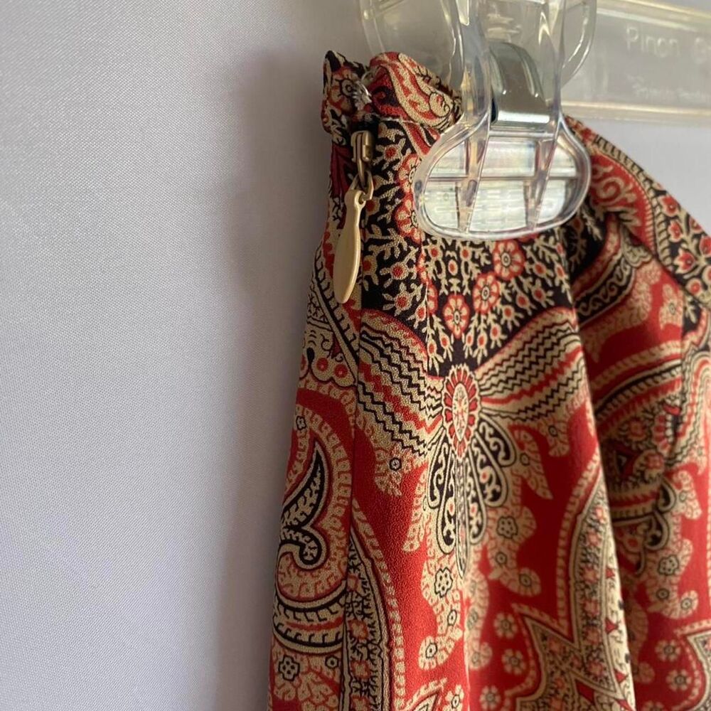 Harold's Women's Red and Tan Silk Maxi Skirt Size 6 - Picture 5 of 8